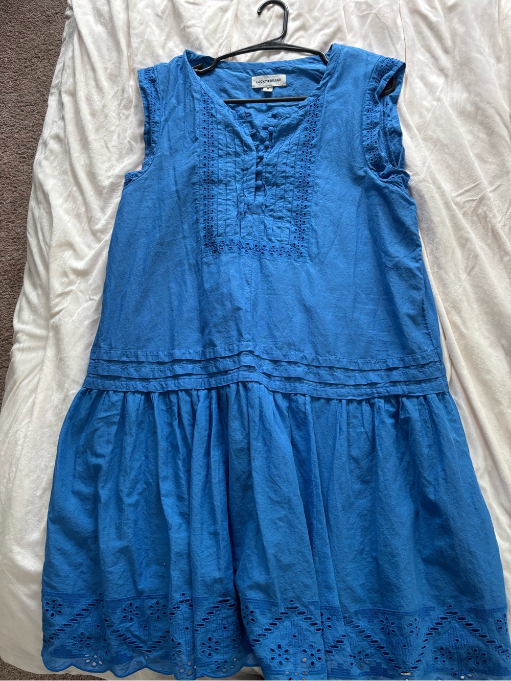 Lucky Brand Blue Eyelet Sleeveless Drop Waist Dress